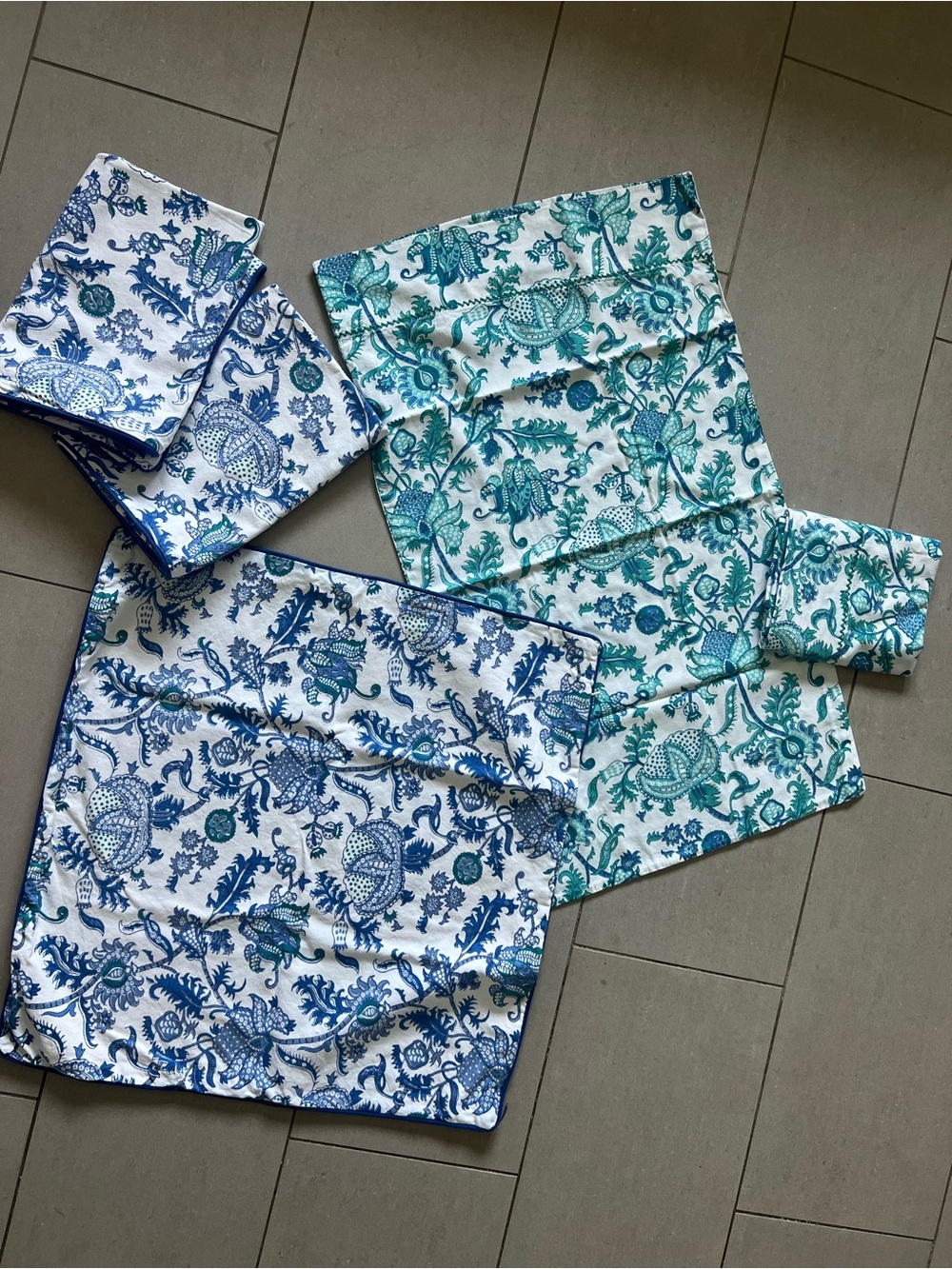 Roller Rabbit Blue and Teal Floral Printed pillow cases